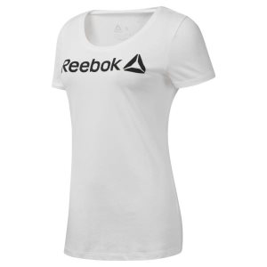 Koszulki Damskie Reebok Linear Scoop Neck Białe/Czarne PL 13RHXQD